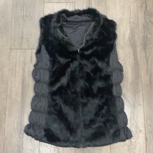 FUDA Women's Black Faux Fur Plush Snow Bunny Vest